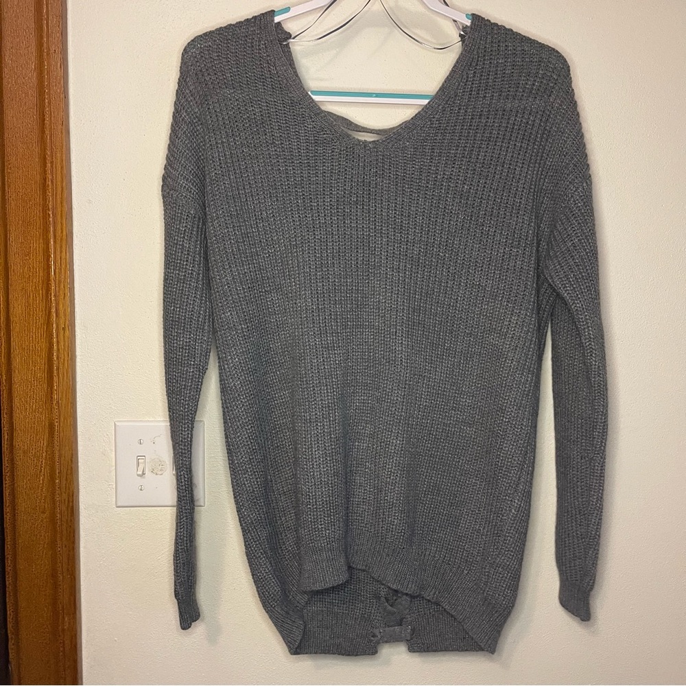 Gray Sweater with Open Crisscross Back